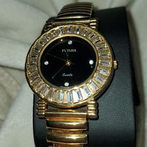 Futura Women's Dress Watch Sunburst Diamond Bezel‎ Black Face Style #3699